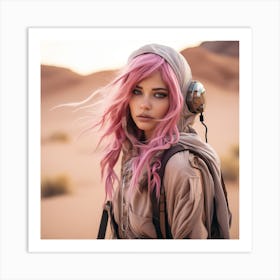 Pink Haired Girl In Desert 1 Art Print