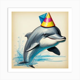 Dolphin With Party Hat Art Print