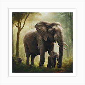 Elephants In The Forest 1 Art Print