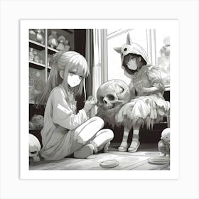 Anime Girl Sitting On The Floor 2 Art Print