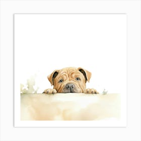 Watercolor Dog Peeking Over A Sign Art Print