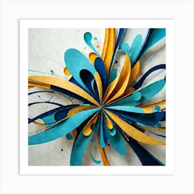 Blue And Yellow Paper Flower Art Print