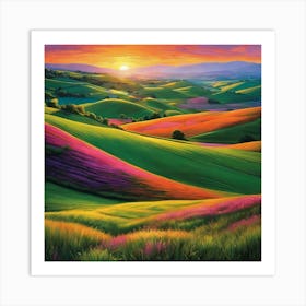 Sunset In The Fields Art Print