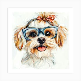 Dog With Glasses 50 Art Print