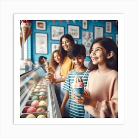 Happy Family In Ice Cream Shop 1 Art Print