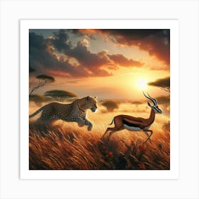 Leopard And Antelope In The Wild Art Print