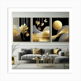 Gold And Black Abstract Painting Art Print