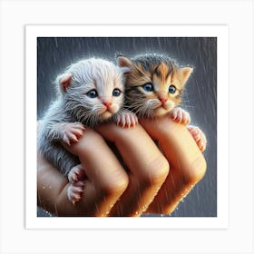 Two Kittens In The Rain Art Print