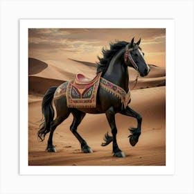 Black Horse In The Desert Art Print