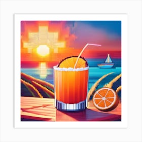 Pixel Art Tequila Sunrise Art Print