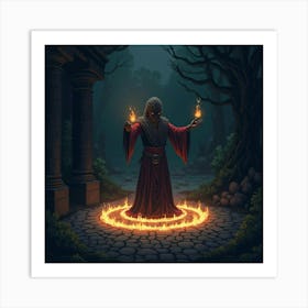 A Sorcerer Casting A Spell In A Glowing Ritual Circle 1 Art Print