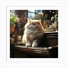 Cat Sitting On Piano Art Print