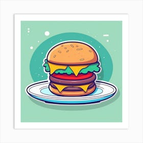 Cartoon Burger On A Plate 1 Art Print