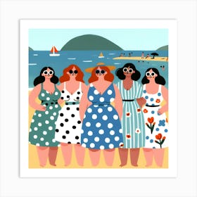 Four Plus Size Women On The Beach Art Print