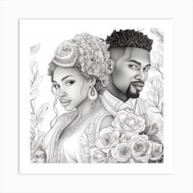 Black And White Wedding Coloring Page Art Print
