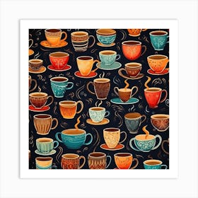 Coffee Cups Seamless Pattern Art Print