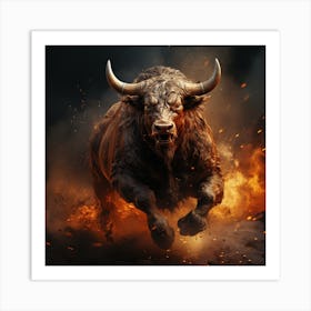 Bull Running On Fire Art Print