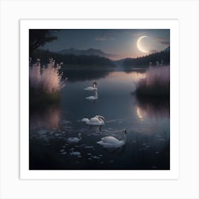 A Fabulous Moonlit Lake Surrounded Art Print