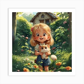 Little Girl Holding Teddy Bear Art Print