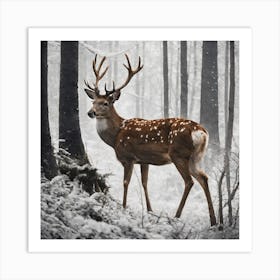 Deer In The Snow Art Print