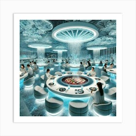 A Futuristic Dining Area Featuring Frost Sculpted Art Print