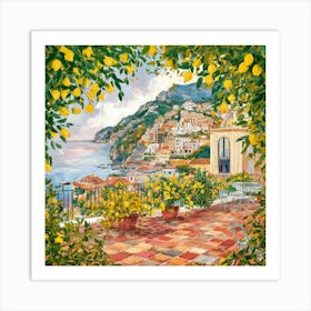 Amalfi View With Lemons Travel Painting Italy 4 Art Print