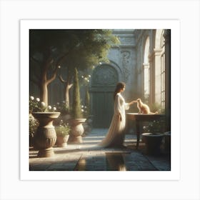 Woman And Her Cat Art Print