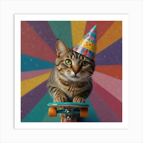 Birthday Cat On Skateboard 1 Art Print