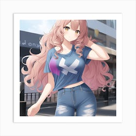 Anime Girl With Pink Hair Art Print