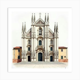 Detailed Watercolor Of An Italian Cathedral’S Grand Entrance And Intricate Designs 1 Art Print