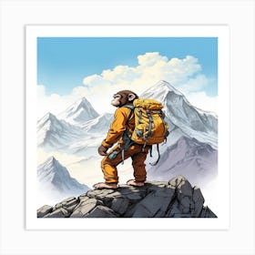 Monkey On Top Of Mountain Art Print