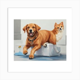 Two Dogs On A Box Art Print