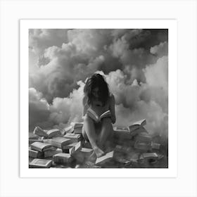 Girl Reading Books Art Print