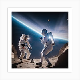 Astronauts Playing Soccer On The Moon Art Print