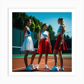 Three Women On A Tennis Court Art Print