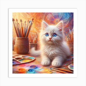 White Cat With Blue Eyes Art Print