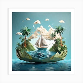 Leonardo Diffusion Xl A Sailboat Made Of Origami Paper Floatin 1 Art Print