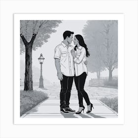 Couple Kissing In The Park Art Print