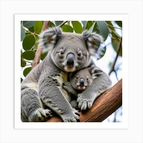 Koala Bear Marsupial Australia Eucalyptus Tree Furry Gray Cute Small Herbivore Mammal Wi Art Print