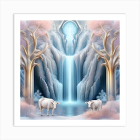 Waterfall In The Snow 2 Art Print