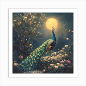 Peacock In The Moonlight 6 Art Print