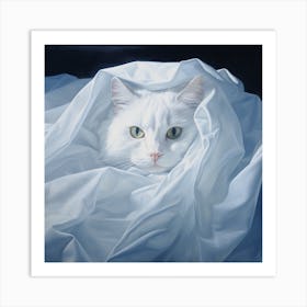 Ghost Cat In A Classic White Sheet Art Print
