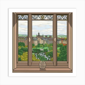 Window View Of Edinburgh Scotland In The Style Of William Morris 7 Art Print