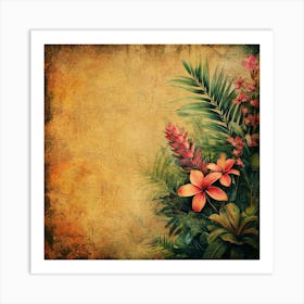 Grunge Background With Tropical Flowers Art Art Print