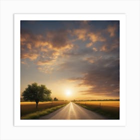 Empty Road At Sunset Art Print