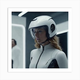 Create A Cinematic Apple Commercial Showcasing The Futuristic And Technologically Advanced World Of The Woman In The Hightech Helmet, Highlighting The Cuttingedge Innovations And Sleek Design Of The Helmet An (3) Art Print