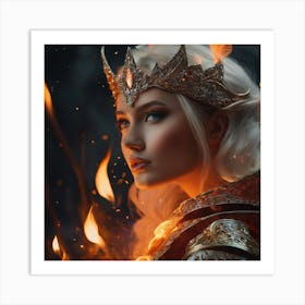 Beautiful Woman In Fire Art Print