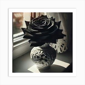 A Black Rose In A White Vase 3 Art Print