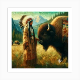 Native American Woman With Buffalo 2 Copy 1 Art Print