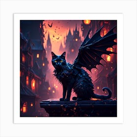 Black Cat With Wings Art Print